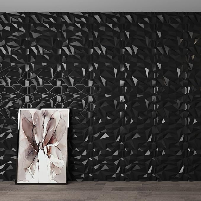 Art3d Decorative 3D Wall Panels 12 Pack 19.7" x 19.7" PVC 3D Diamond Wall Panel for Residential and Commercial Interior Decor, Jagged Matt Diamond Black