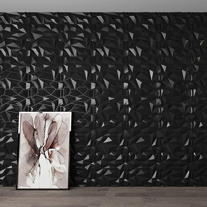 Art3d Decorative 3D Wall Panels 12 Pack 19.7" x 19.7" PVC 3D Diamond Wall Panel for Residential and Commercial Interior Decor, Jagged Matt Diamond Black