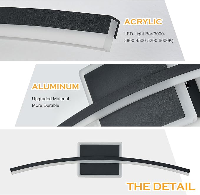Benkut Modern LED Wall Sconce Black Light Fixtures Over Mirror Modern Bath Wall Lighting for Bathroom, Dimmable Vanity Light for Bathroom(5CCT 23.6Inch)