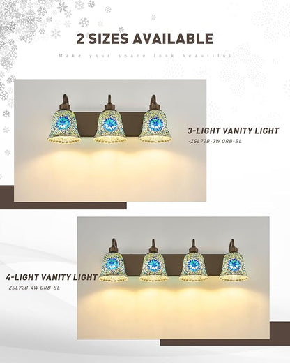 zeyu Bathroom Light Fixtures, 3-Light Bathroom Vanity Light, 22 Inch Modern Wall Sconces with Blue Mosaic Glass, Oil Rubbed Bronze Finish, ZSL72B-3W ORB-BL