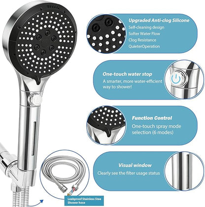 Filtered Shower Head with Handheld, High Pressure 6-Mode Water Softener for Hard Water, 12 Replacement Filters, 75" Anti-Burst Extra Long Hose & Adjustable Bracket for Healthier Skin and Hair