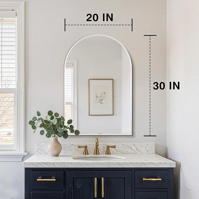 FICTOR 20" x 30" Arched Bathroom Vanity Mirror for Over Sink, Silver | Anti-Rust Metal Framed, HD Tempered Shatter-Proof Glass, Modern Wall Mirror for Entryway, Living Room, Bedroom