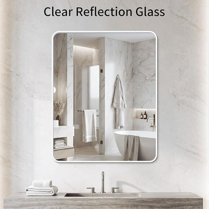 Bathroom Mirror for Wall, 30"x36" Black Bathroom Mirror for Over Sink, Shatterproof Tempered Glass Vanity Mirror with Anti-Rust Aluminum Alloy Frame, Hang Horizontally or Vertically, White
