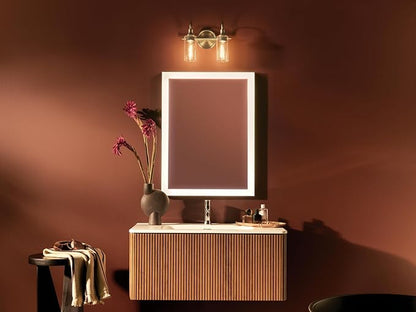 Kichler Kavi 12.5" 2-Light Vanity Light with Clear Glass in Champagne Bronze, Damp Rated, for Bathroom, Powder Room, Over a Mirror, (12.5" W x 10" H), 55210CPZ