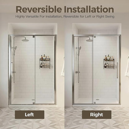 44-48" W x 72" H Semi-Frameless Pivot Swing Shower Doors, Chrome Finish | 1/4" (6mm) Clear SGCC Tempered Glass with a 24.8" walk-in opening, Reversible Installation, Magnetic Closing