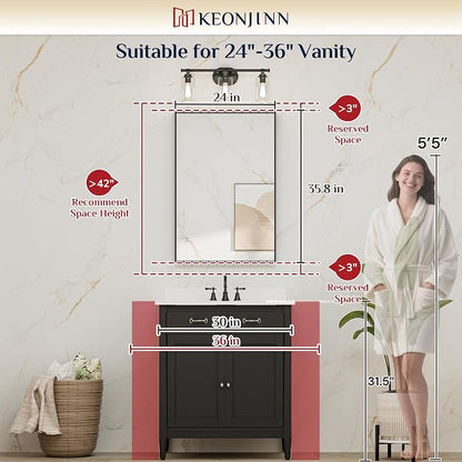 Keonjinn 24x36 Inch Gold Bathroom Mirror for Over Sink, Rectangular | HD Tempered Glass, Vanity Mirror, Brushed Framed, Square Corner, Modern Farmhouse, Wall Mounted Mirrors, Aluminum Alloy