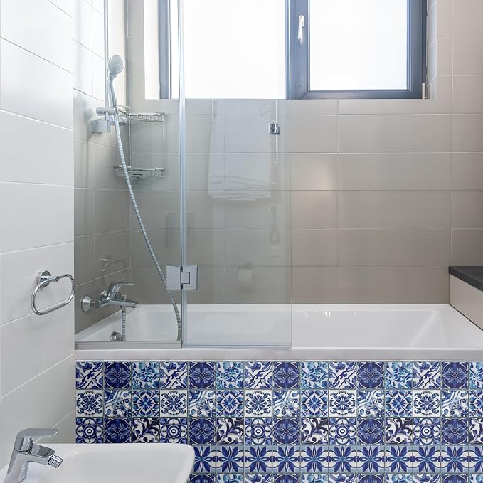 CHGCRAFT 36PCS Blue Relief Peel and Stick Tile Stickers Mosaic Style Removable Wall Decals Self Adhesive Tile Wallpaper for Kitchen Bathroom Toilet Living Room, 4x4 Inches