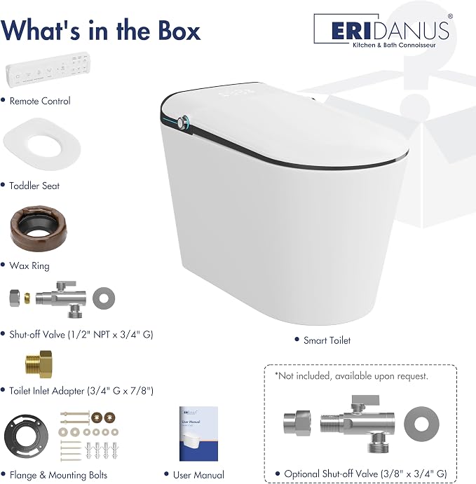 One Piece Smart Bidet Toilet, Auto Lid, Wash & Dry, White Black | Foot Sensor Flush, Heated Seat, Instant Warm Water, Adjustable Wash Settings, Self Cleaning Wand, Auto Flush, Pre Wet