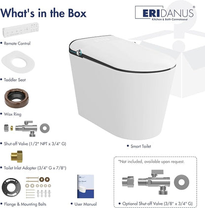 One Piece Smart Bidet Toilet, Auto Lid, Wash & Dry, White Black | Foot Sensor Flush, Heated Seat, Instant Warm Water, Adjustable Wash Settings, Self Cleaning Wand, Auto Flush, Pre Wet
