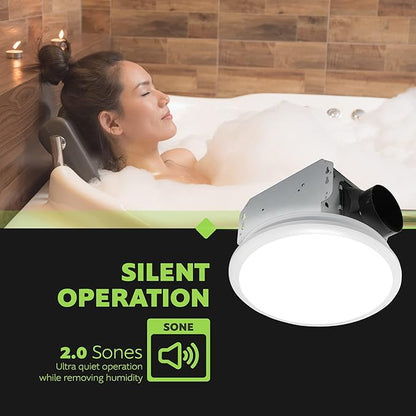 Homewerks 7141-110 Bathroom Fan Integrated LED Light Ceiling Mount Exhaust Ventilation 2.0 Sones 110 CFM, White