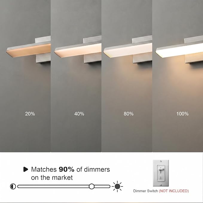 mirrea 16in 5CCT Brushed Nickel LED Vanity Lights for Bathroom Over Mirror | 5 color temperatures,Adjustable light angle,ETL listed,Dimmable,Bathroom lighting fixtures,Eye-friendly,Frosted acrylic shade