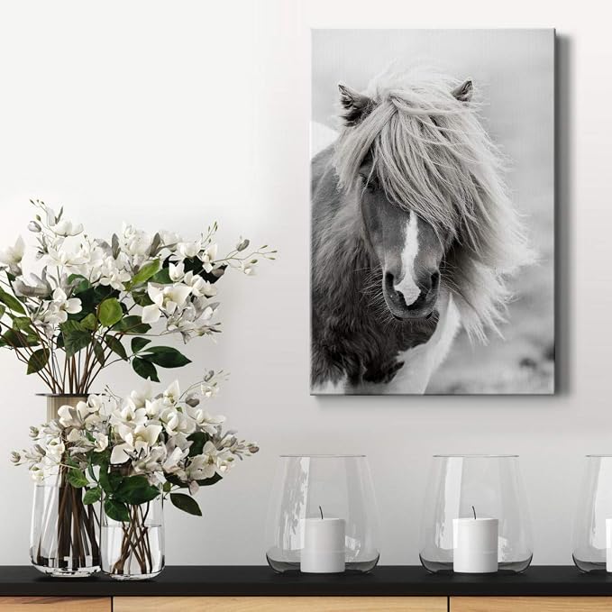 Renditions Gallery Animal Canvas Wall Art Home Paintings & Prints Rustic Vintage Horse Modern Decorations Black & White Wall Hanging Artwork for Bedroom Office Home Kitchen - 18"x27" LT02