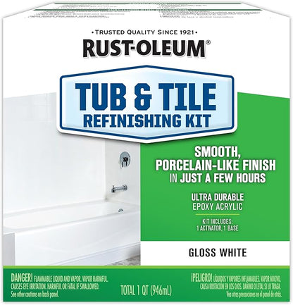 Tub & Tile Touch Up Gloss White Paint Kit | Bathroom Surface Refresh, Ceramic, Porcelain, Fiberglass, Durable Moisture Resistant Finish, Quart