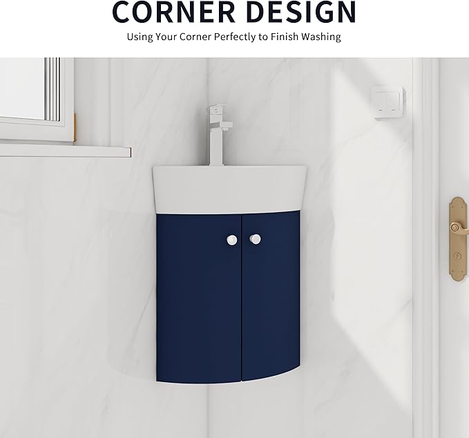 13 Inch Wall Mount Bathroom Vanity, 13'' Floating Bathroom Vanity with Sink, Single Sink Cabinet Combo, Modern Storage Cabinet, with 2 Soft Closing Doors, 05316