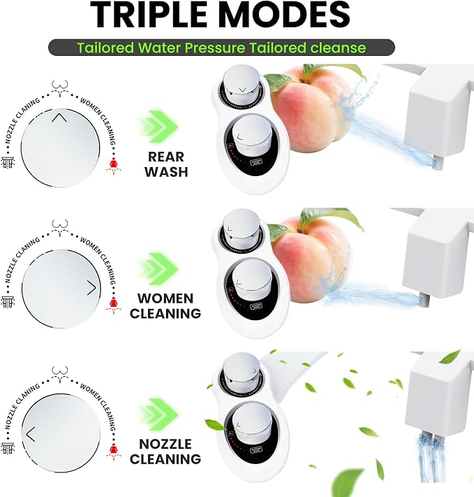 2-in-1 RV Bidet Attachment and Handheld Sprayer Combo for Camper Toilet, Non-Electric Dual Nozzle Toilet Bidet with Metal Spray Wand, Adjustable Pressure
