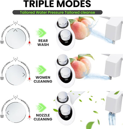2-in-1 RV Bidet Attachment and Handheld Sprayer Combo for Camper Toilet, Non-Electric Dual Nozzle Toilet Bidet with Metal Spray Wand, Adjustable Pressure