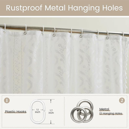 WAZZIO White Lace Shower Curtain - Vintage Pretty Flower Sheer Shower Curtains, Elegant Decorative Tassel Bath Curtains for Bathroom, 72 x 84 Inch, 1 Piece