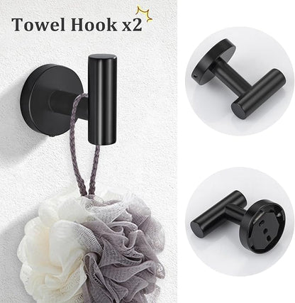 TURS Matte Black Towel Ring Toilet Paper Holder Towel Hooks 4-Pieces Bathroom Towel Holder Set SUS304 Stainless Steel Bathroom Accessories Kit Wall Mounted