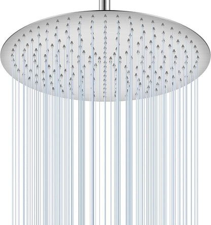 16 inch Ceiling Round Rain Shower Head Brushed Nickel - All Metal Stainless Steel 304, Full Body Round Rainfall Shower with 230 Silicone Nozzles