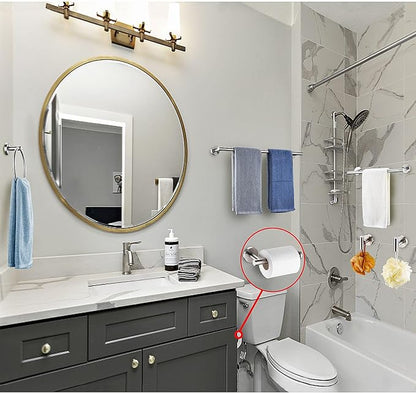 6 Pieces Brushed Nickel Bathroom Hardware Accessories Set Hand Towel Ring 16&23.6 inch Round Towel Bar Silver Toilet Paper Holder Towel Hooks 2 Pieces SUS 304 Stainless Steel,Heavy Duty,Wall Mounted