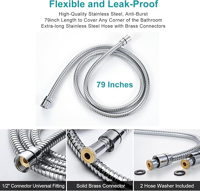 GwernKB Handheld Shower Head with On Off Switch 8-Mode High Pressure Showerhead with 79 Inches Extra-long Stainless Steel Hose and Bracket PLUS Extra Low-Reach Adhesive Wall Mount for Kids,Silver…