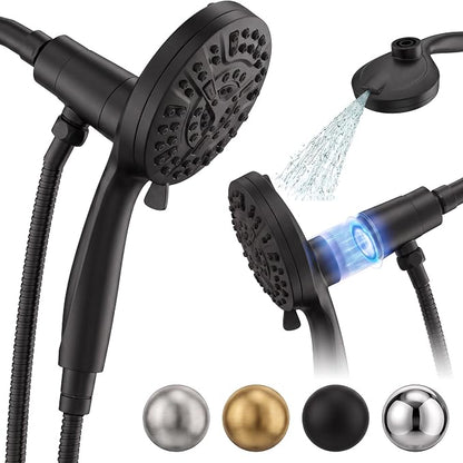 High Pressure Handheld Shower Head Matte Black- Anti-clog Nozzles, Built-in Power Wash to Clean Tub, Wall & Overhead Brackets,Magnetitc Rainfall Showerhead hand held