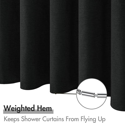 MIULEE W60*L84 Extra Long Linen Shower Curtain Black 10 Metal Hooks | Washable, Fabric Curtain Set, Waterproof Neutral Thick Cloth Shower Curtain, Bathroom Hotel Bathtub
