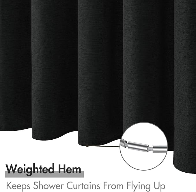 MIULEE Linen Fabric Shower Curtain Black W72*L72 12 Metal Hooks | Washable, Modern, Heavy Duty, Shower Curtain Set, Waterproof Thick Cloth Shower Curtains, Bathroom Bathtub