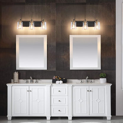 SOLFART Bathroom Vanity Light 3-Light Light fixtures for Bathroom Above Mirror Vintage Lights fixtures Over Mirror in Black Brass Wall Sconces