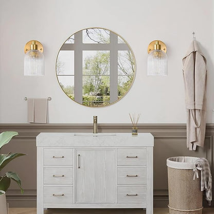Gold Modern Wall Sconce Set of 2 Glass Bathroom Vanity Lighting Fixture Sconces Wall Lighting Brushed Indoor Wall Mounted Lamp for Living Room Bedroom Bathroom