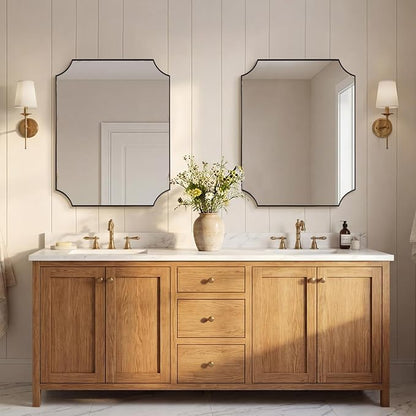 28"x36" Bathroom Mirror, Brushed Bronze Scalloped Mirror for Bathroom, Antique Rectangle Mirror with Scalloped Corners, Hangs Vertically or Horizontally