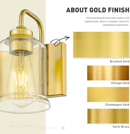 zeyu 21 Inch Gold Bathroom Light Fixtures, 3 Light Bathroom Vanity Light, Modern Vanity Light with Clear Glass Shade, Brushed Gold Finish, ZSL72B-3W BG