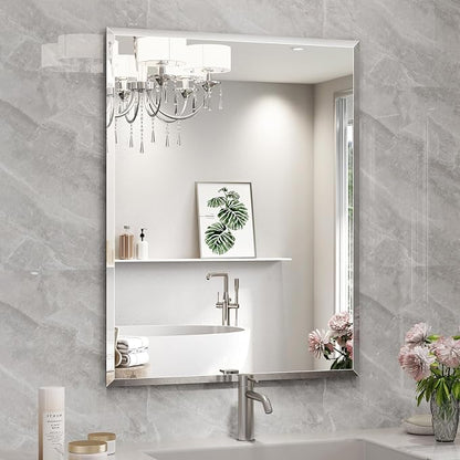 28"x36" Frameless Beveled Bathroom Mirrors for Vanity | Wall Mount Mirror for Bedroom Entryway Living Room Hangs Horizontally or Vertically