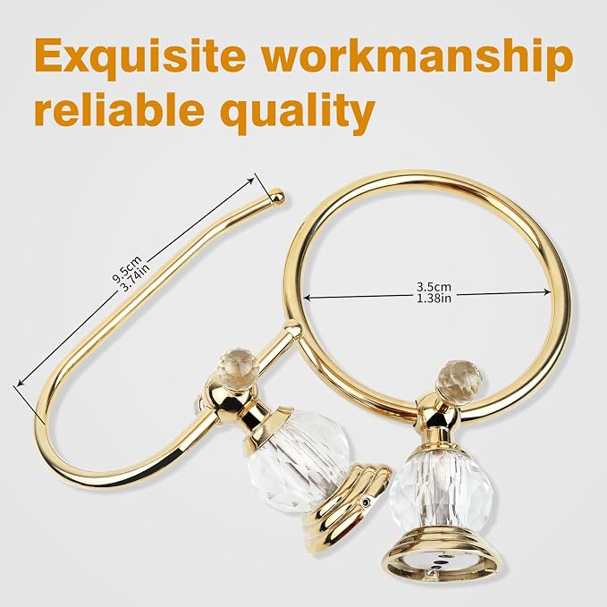 Luxury Crystal Series Toilet Paper Holder Wall Mouted Towel Ring, Gold Round Hand Towel Rack Decorative 2 Pieces Sets for Bathrooms