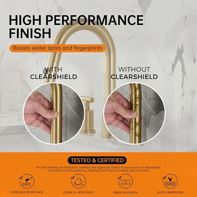 Brushed Gold Pull Down Bathroom Faucet with Pop-up Drain, 8 inch Widespread Bathroom Faucet 3 Hole with Pull Down Sprayer 2 Modes. 8'' Brushed Gold Bathroom Faucet with Supply Lines