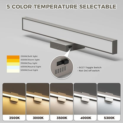Brushed Nickel Bathroom Vanity Light 5CCT Dimmable Bathroom Light Bar | Modern Vanity Lights Fixtures Over Mirror 24.4 Inch 24W Wall Light