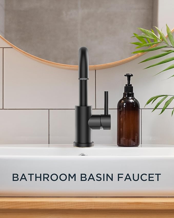 FORIOUS Black Bathroom Faucet 1 or 3 Hole Sink Single Handle, 360° Swivel Gooseneck Spout, Matte Finsh, Leak-Free, with cUPC Supply Line and Metal Pop Up Drain, Suitable for Bar Kitchen RV Vanity