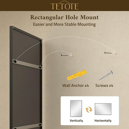 Black Bathroom Mirror Beveled Frame 48" x 24" Black Rectangle Metal Framed Bathroom Wall Vanity Mirror for Over Sink, Tempered Glass, Modern Farmhouse Bedroom, Entryway, Living Room