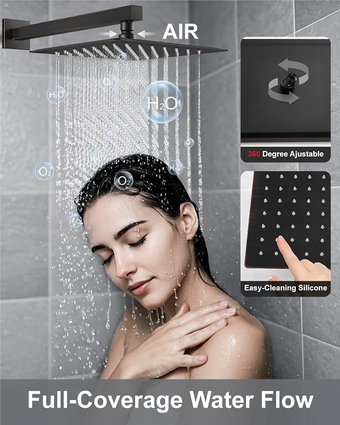 Aolemi Shower System with Rain Head and Handheld,10-Inch,Bronze | High-Pressure Shower Faucet Set with Dual-Function Handheld,Rough-In Valve,1.8 GPM,Wall-Mount Trim Kit
