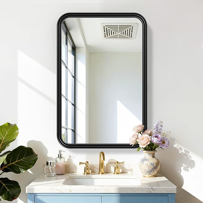 Casaphoria 36" H x 24" W Bathroom Medicine Cabinet with Mirror, Metal Frame Wall Medicine Cabinets Mirrors, Wall Mirror Cabinets, Black
