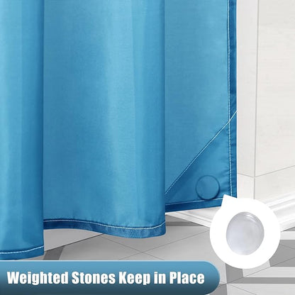OLANLY Luxury Peacock Blue and White Ombre Shower Curtain Sets with 12 Hooks, Waterproof and Washable Decorative Shower Curtains for Bathroom, 72x72 Inches