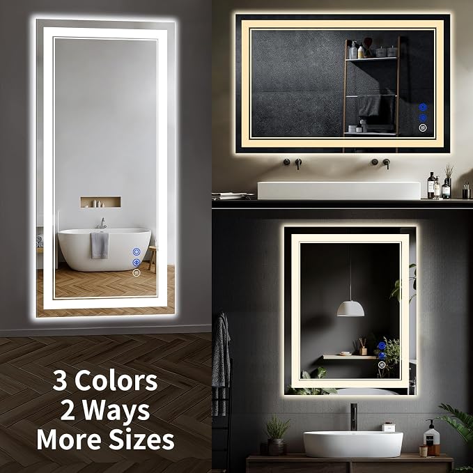 38"x26" LED Bathroom Mirror with Lights,Anti-Fog,3 Color Modes