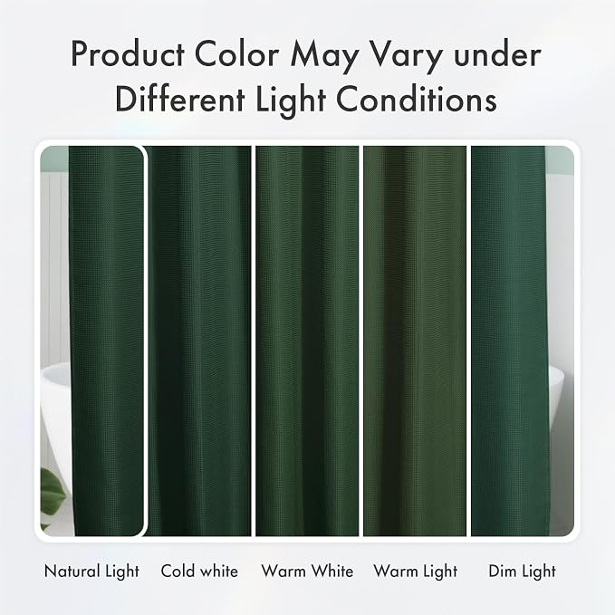 AmazerBath Dark Green Shower Curtain Waffle Textured, Deep Green Shower Curtain Fabric Thick Heavy Duty 240GSM, Hotel Quality Bathroom Shower Curtains, Premium Polyester, 72 x 72 Inches