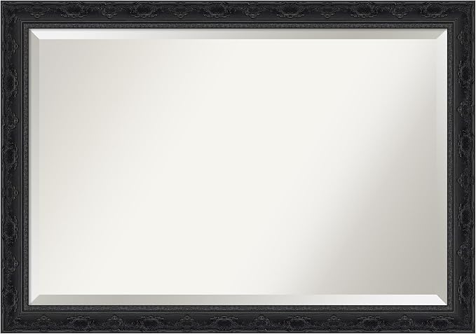 Amanti Art Black Bathroom Mirror for Over Sink, 28x40 Filigree Gloss Black Rectangle Vanity Mirror, Large Traditional Frame, Hangs Horizonally and Vertically, Bathroom Wall Decor, Beveled Edge