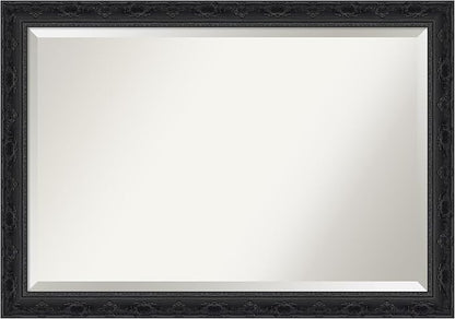 Amanti Art Black Bathroom Mirror for Over Sink, 28x40 Filigree Gloss Black Rectangle Vanity Mirror, Large Traditional Frame, Hangs Horizonally and Vertically, Bathroom Wall Decor, Beveled Edge