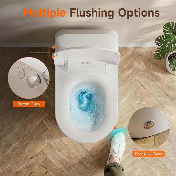 Non-Electric Bidet Toilet, One Piece Elongated Smart Toilet with Air Pressure-Assisted Flush, ADA Comfort Height, Foot Kick & Side Button Flush, 1.0 GPF, 12" Rough-In