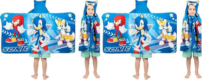 Franco Sonic The Hedgehog,Anime,Bath/Pool/Beach Soft Cotton Terry Hooded Towel Wrap,24 in x 50 in Kids,(Pack of 2)