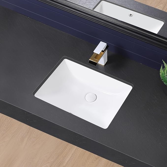 Undermount Bathroom Sink 20x15 Inch Vessel Sink White Porcelain Ceramic Under Counter Lavatory Vanity Sink Basin Rectangular Undermount Sinks with Overflow