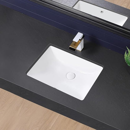 Undermount Bathroom Sink 20x15 Inch Vessel Sink White Porcelain Ceramic Under Counter Lavatory Vanity Sink Basin Rectangular Undermount Sinks with Overflow