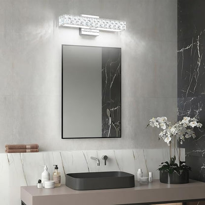 SOLFART Crystal Bathroom Vanity Lights Over Mirror, Chrome Bathroom Light Fixture, 16.5 Inch LED Lights for Bathrooms Vanity Lights for Bath Chrome